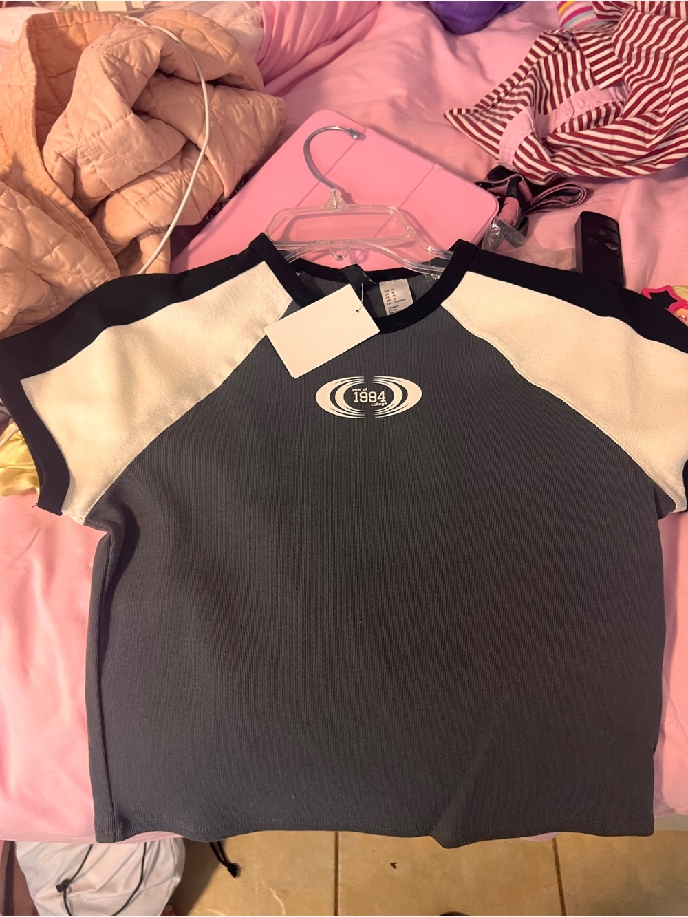 H&M Black & White Raglan 1994 Graphic Short Sleeve Tee